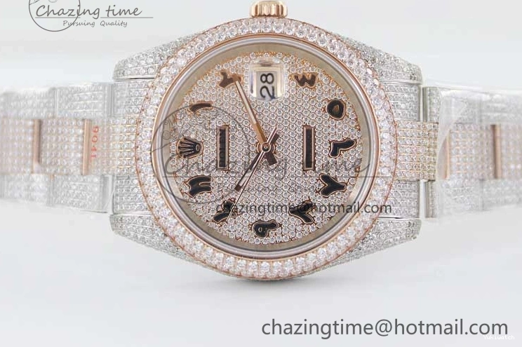 Markers Dial SS Edition A2824 Best Arabic Full on RG 41 Diamonds Bracelet TWF 1:1 Datejust 0313
